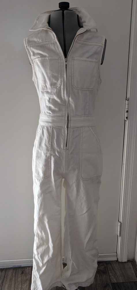 Free People white denim jumpsuit